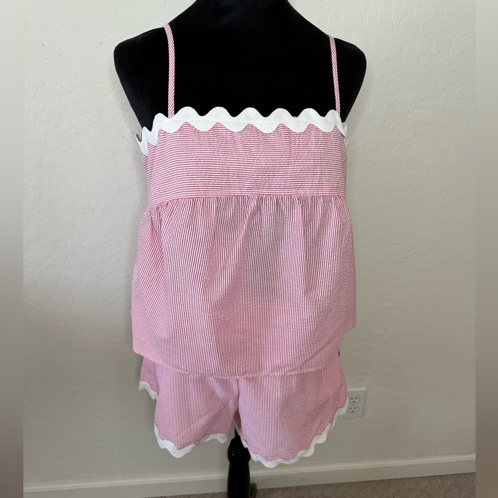 2pc Short and top set-Red Striped Spaghetti Strap Top and shorts